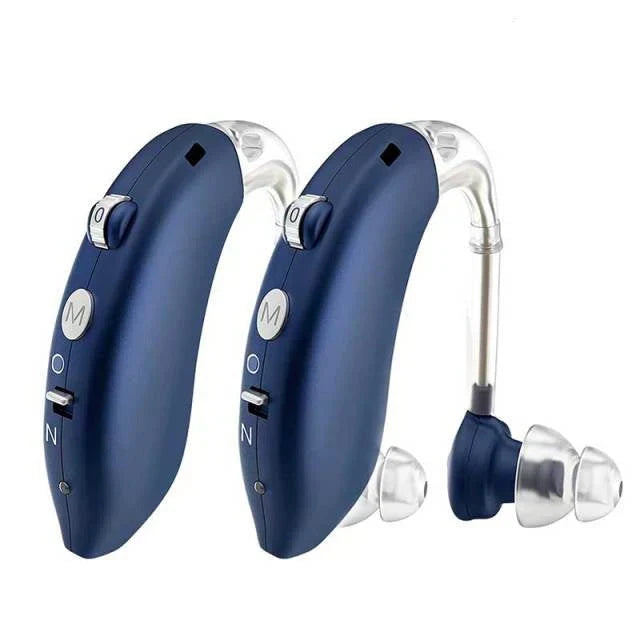 Powerful rechargeable hearing aid for superior clear sound. Universal fit auditory enhancement, discreet design.