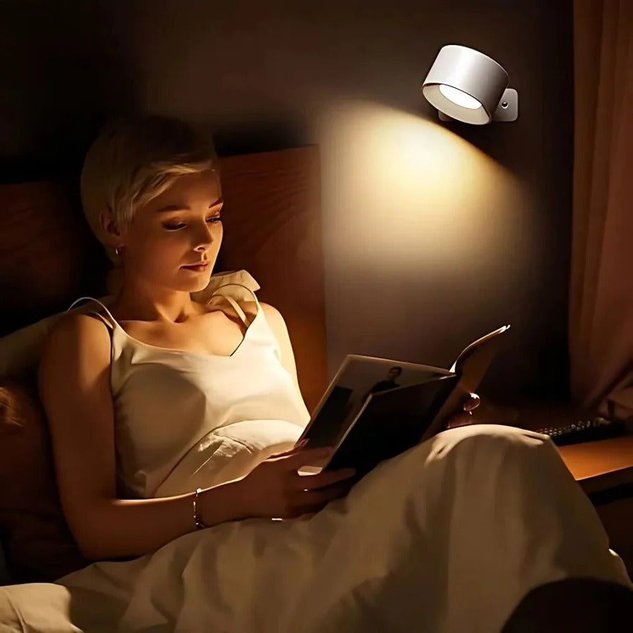 Cordless 360° rotating magnetic LED light, touch control, ideal for modern home lighting.