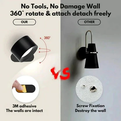 Magnetic rechargeable wall lamp offering 360° adjustable LED lighting for any space.