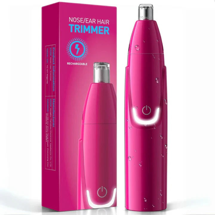 Rechargeable men's and women's nose & ear hair trimmer, sleek design, dual-edge blades, cordless, USB charging, black color.