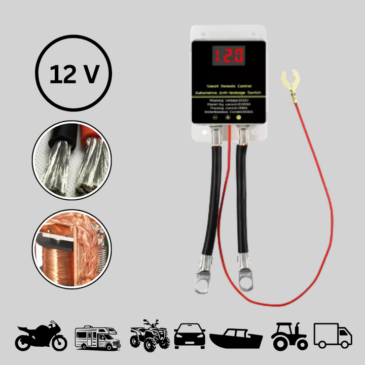 Wireless battery cutoff switch. Remote disconnect system for vehicle anti-theft and security.