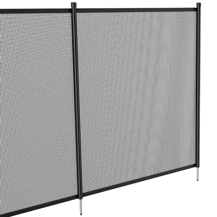 "Removable inground pool safety fence with mesh design providing child and pet protection with sleek, durable panels."