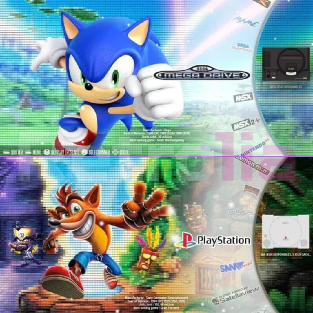 Gift-ready retro video game console, 64GB, 2 wireless controllers, endless fun with classic games.