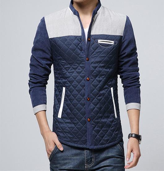 Slim-fit men's retro windbreaker jacket featuring a patchwork design and stylish stand-up collar.