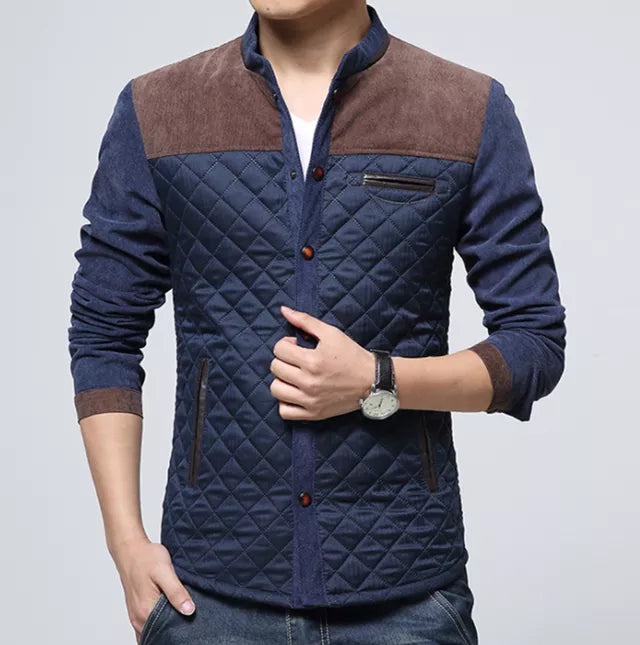 Men's retro windbreaker jacket with stand-up collar, ideal for casual spring & fall outerwear.