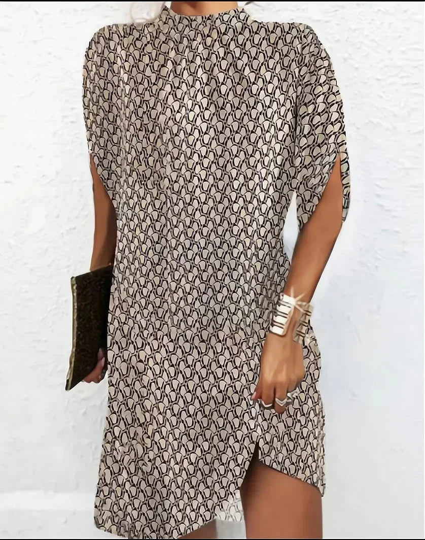 Stylish women's mock neck mini dress, ideal for any occasion, showcasing cape sleeves.