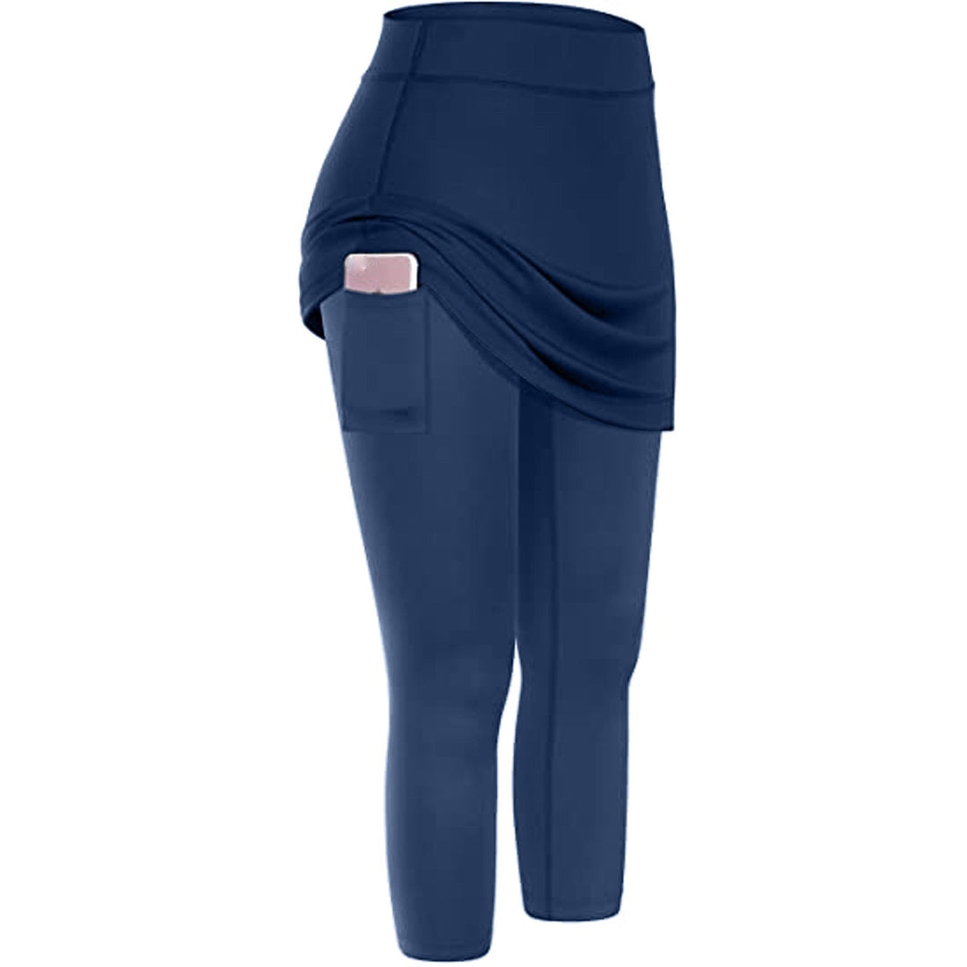 Activewear skirted leggings for women, offering modesty and deep, secure side pockets.