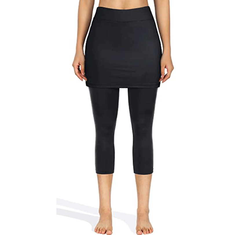 Modest yet fashionable women's skirted leggings, perfect for activewear with pockets.