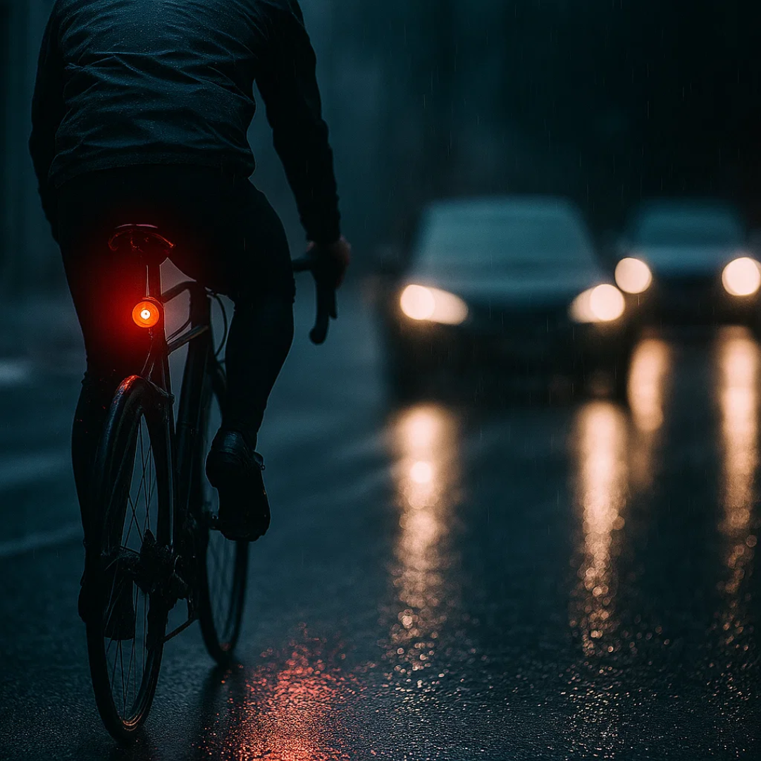 High visibility LED rear brake light for night riding on road & mountain bikes. 6 modes, waterproof design.