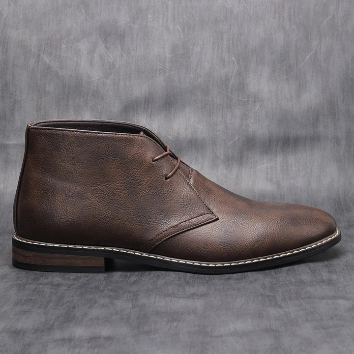 Comfortable men's dark brown leather ankle boots, side profile, for everyday adventures