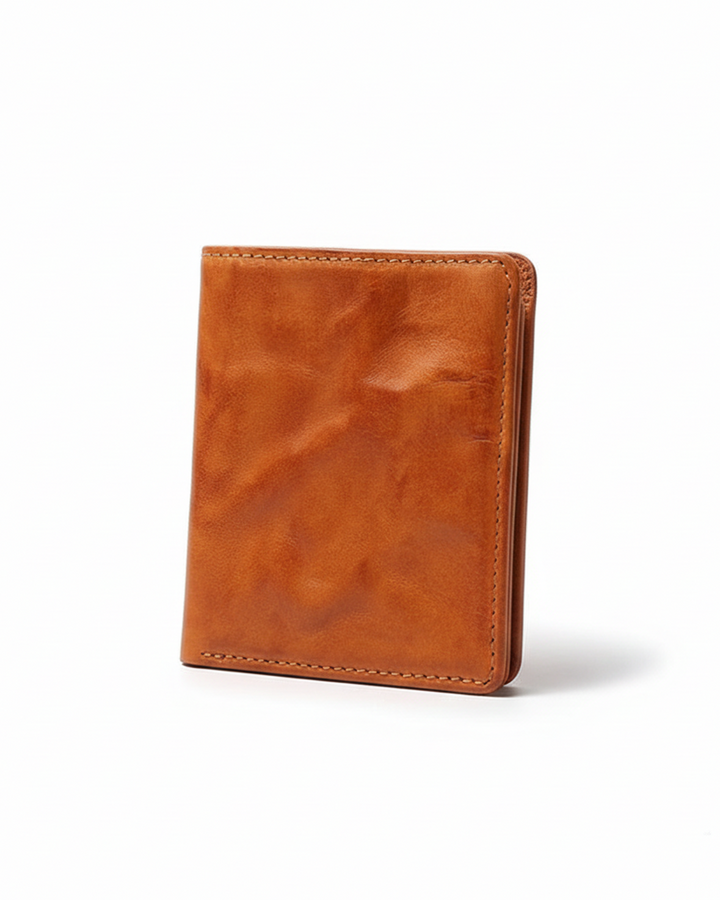 Rugged men's full grain cowhide leather tri-fold wallet, durable and slim, perfect gift for him