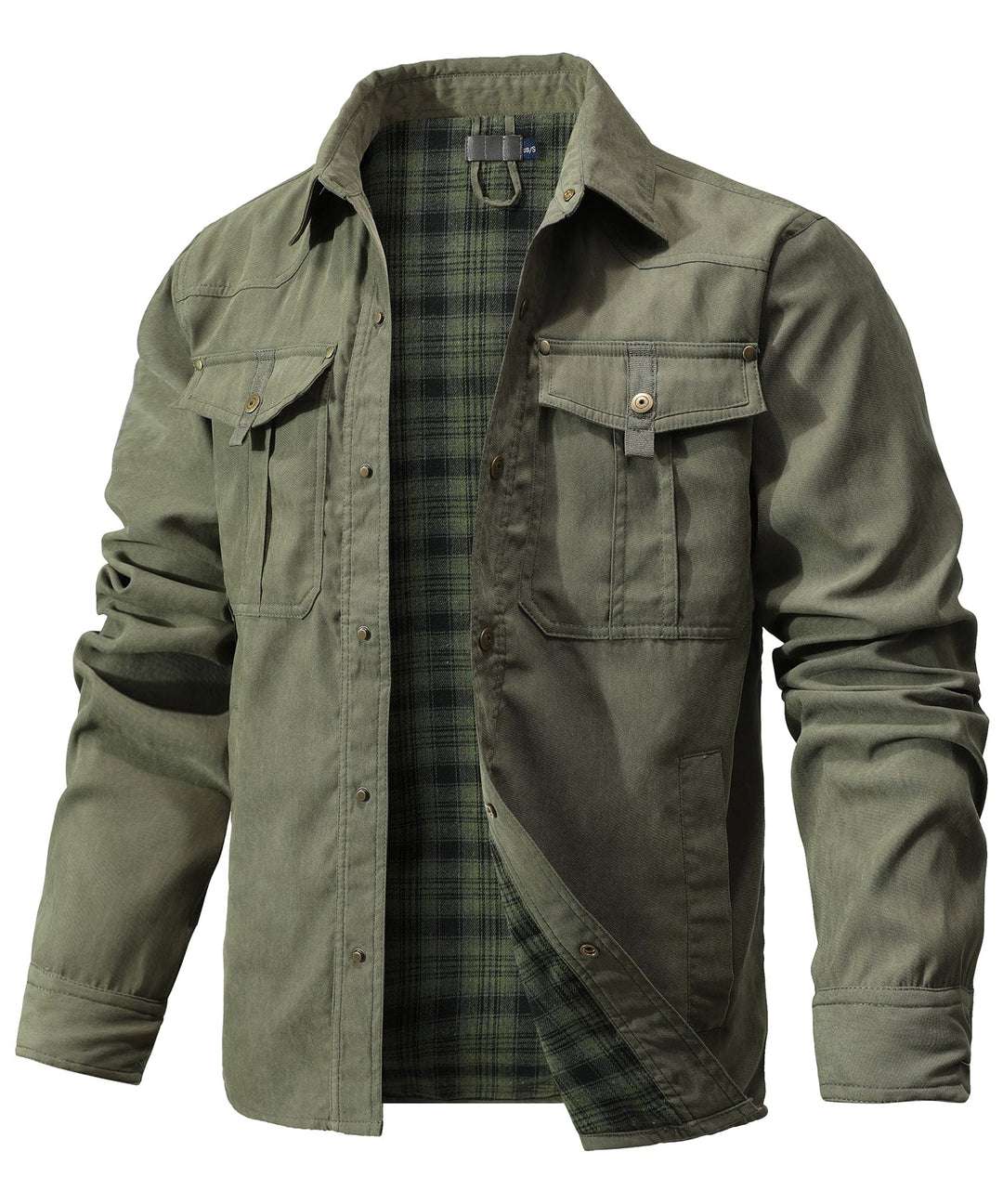 Outdoor jacket for men, showing its rugged construction and comfortable flannel lining