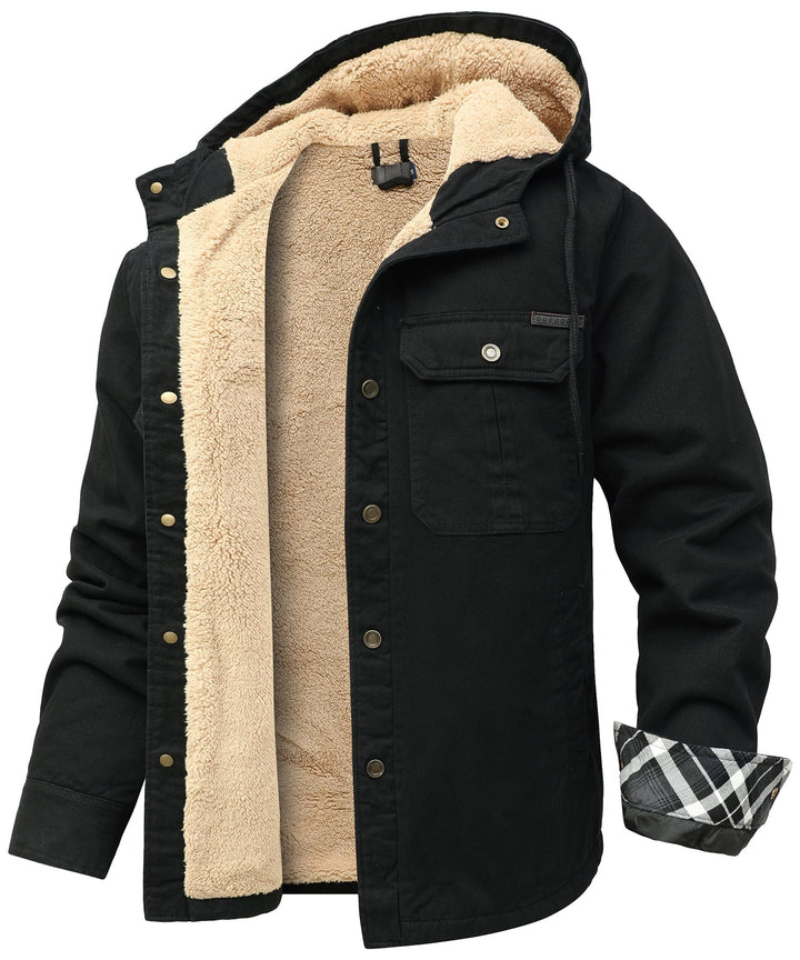 Rugged men's outdoor thermal fleece jacket, black, for winter activities