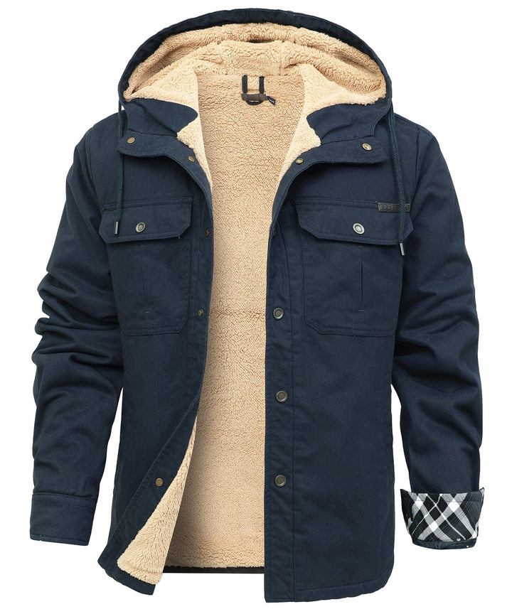 Warm men's winter jacket, black fleece, providing thermal insulation