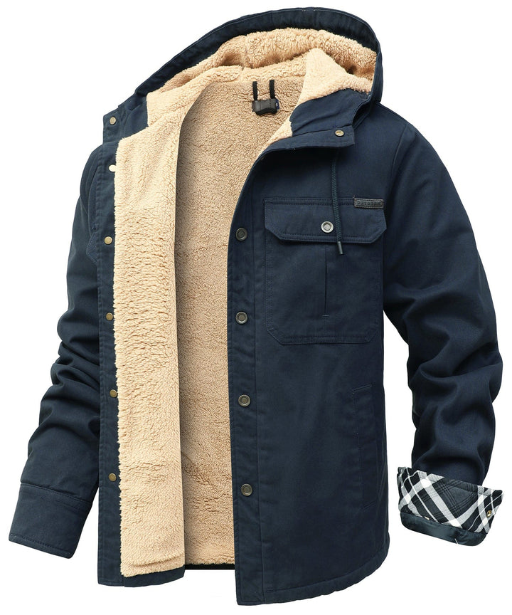Casual men's thermal jacket, black fleece, suitable for everyday wear