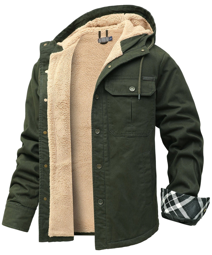 Insulated men's outdoor jacket, black, with warm thermal fleece material