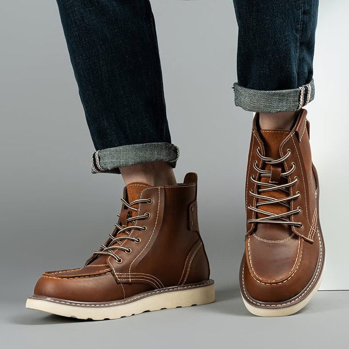 Back view of black waterproof chukka boots for men, showing the sturdy heel and durable design