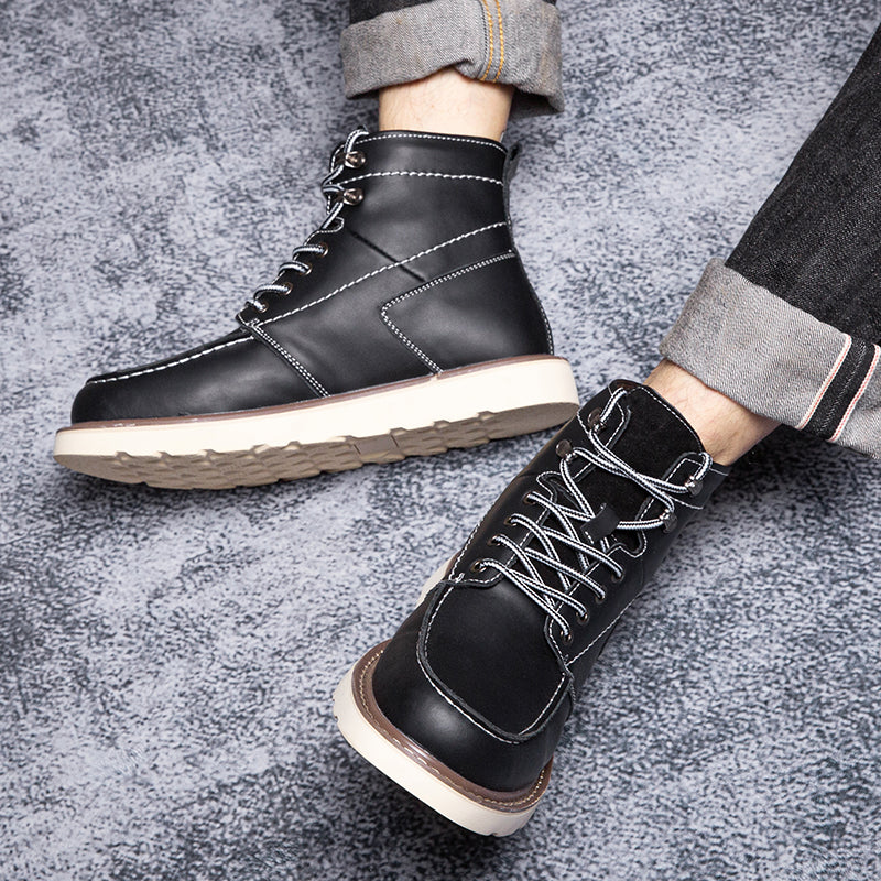 Men's brown waterproof chukka boots, pictured in a dimly lit, cozy indoor setting for casual comfort