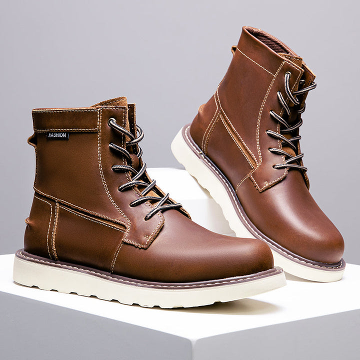 Rugged brown waterproof men's chukka boots, highlighting the quality of the leather and construction