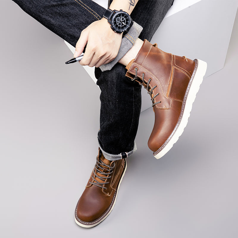Black men's waterproof chukka boots, with a focus on their robust arch support for comfort