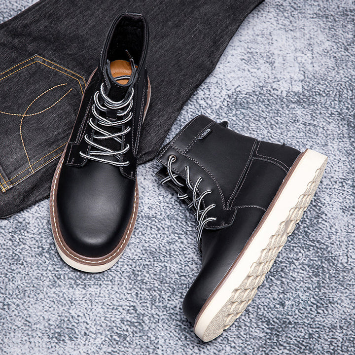 Brown men's waterproof chukka boots, against a blurred background, highlighting product focus