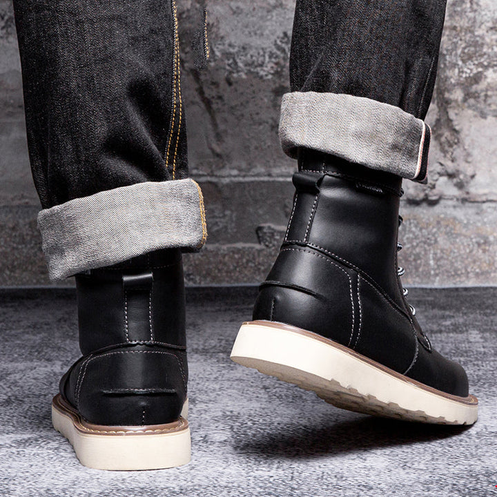 Casual brown men's waterproof chukka boots, presented with a focus on their anti-slip outsole for safety and grip