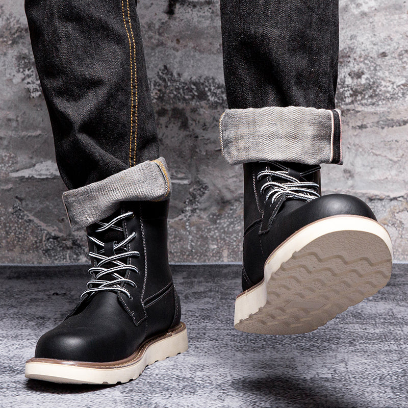 Waterproof black chukka boots for men, illustrating their ability to complement both rugged and semi-casual attire