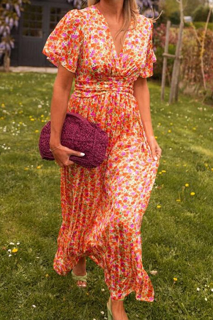 Long floral wedding guest maxi dress for women, elegant and stylish for events.