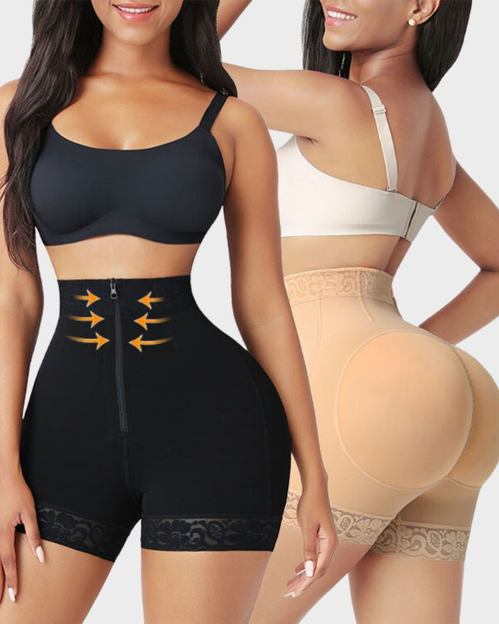 Invisible high-waist women's shapewear shorts, offering butt lifting, tummy control & curve enhancement.
