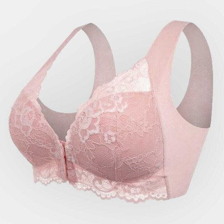 Elegant women's seamless lace sports bra with front closure. Perfect activewear for fitness, yoga & comfortable living.