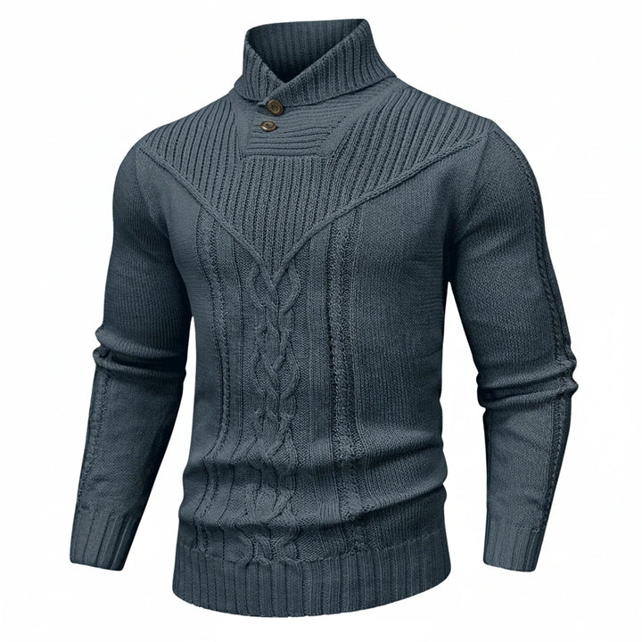 Men's classic shawl collar cable knit sweater in a cozy, warm design.
