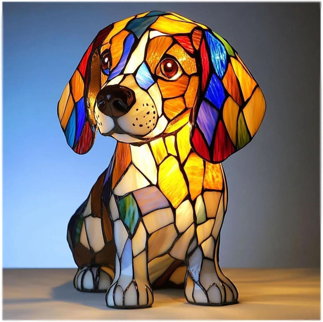Modern LED dog night light, shimmering animal statue, elegant home decor & unique gift idea.