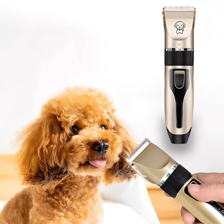 Silent professional dog & cat grooming clipper with stainless steel blade, rechargeable & cordless for quiet pet trims.