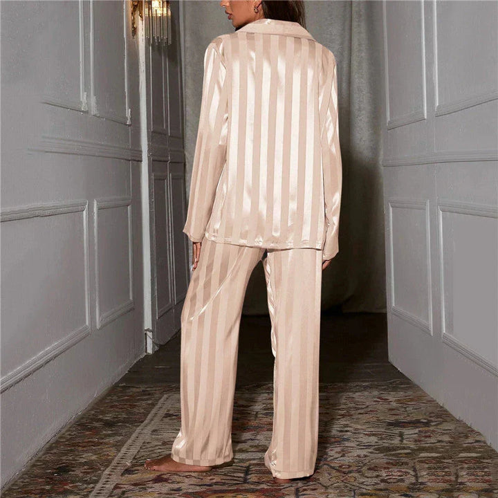 Feminine silky sleepwear. Women's two-piece pajama set offering luxurious comfort and elegant relaxation.