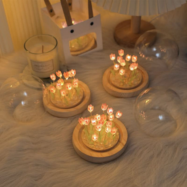 Modern tulip LED night light, a charming warm light table lamp for stylish home decor & bedrooms.