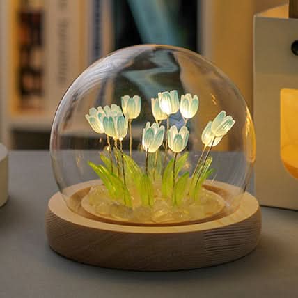Decorative warm light tulip lamp, an aesthetic LED night light; ideal gift for kids' rooms & bedrooms.