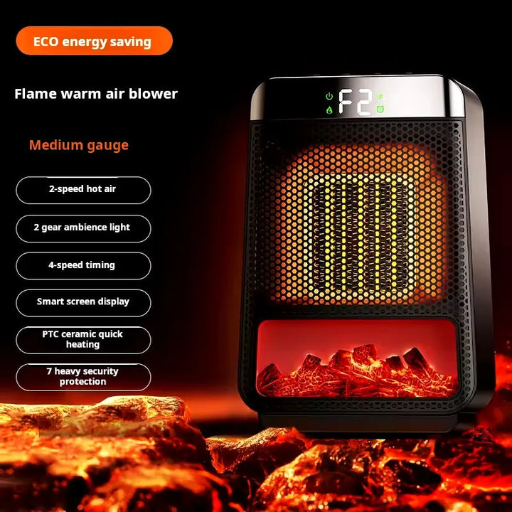 "Sleek compact electric heater with PTC ceramic tech, fast heat and energy-efficient, perfect for bedrooms and offices."