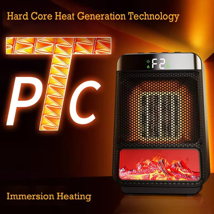 "Sleek compact electric heater with PTC ceramic tech, fast heat and energy-efficient, perfect for bedrooms and offices."