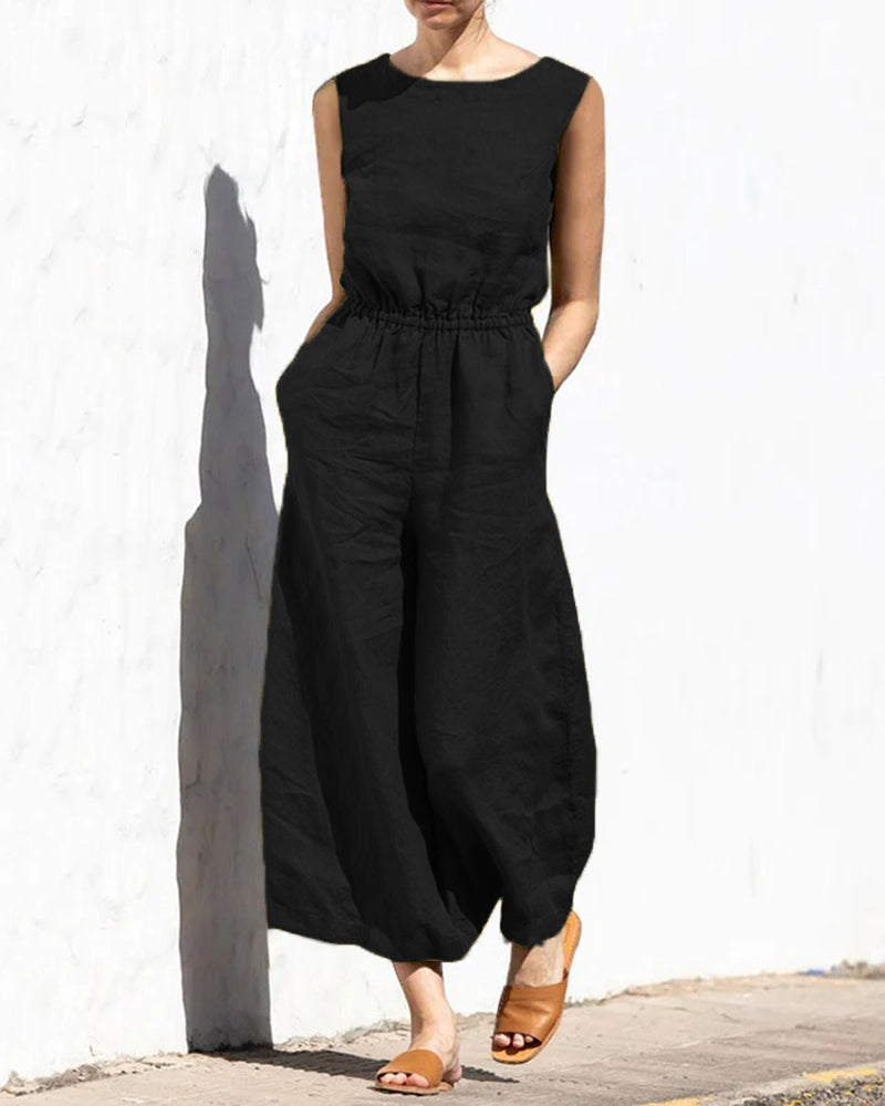 Simple & direct: Women's sleeveless wide leg jumpsuit, a versatile & comfortable summer fashion staple.