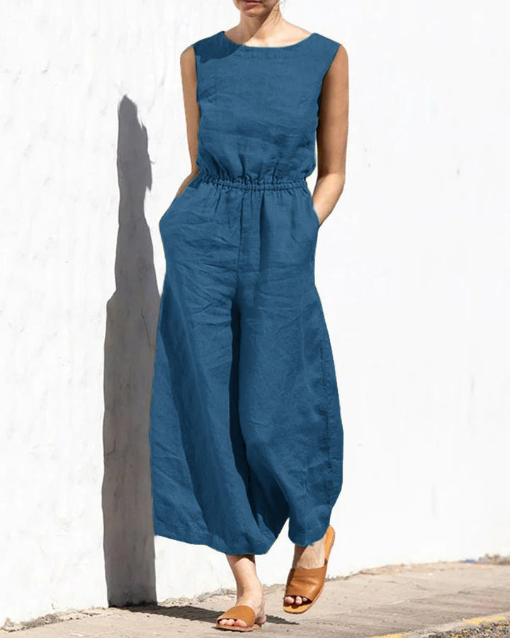 Effortless style women's sleeveless wide leg jumpsuit, a chic & comfortable one-piece for summer fashion.
