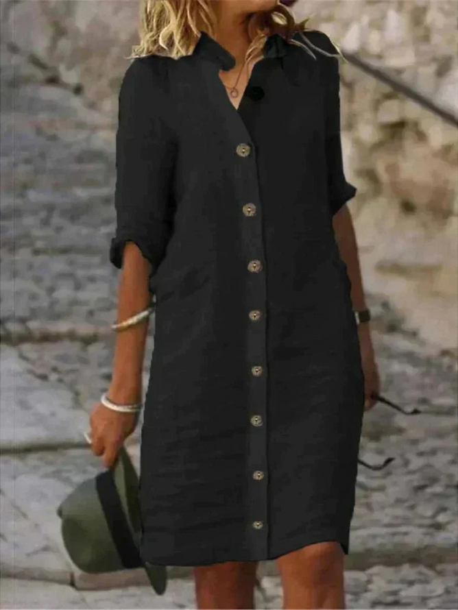 Chic Sloane women's collared button-down dress. Effortless short day dress for everyday style & women's fashion.