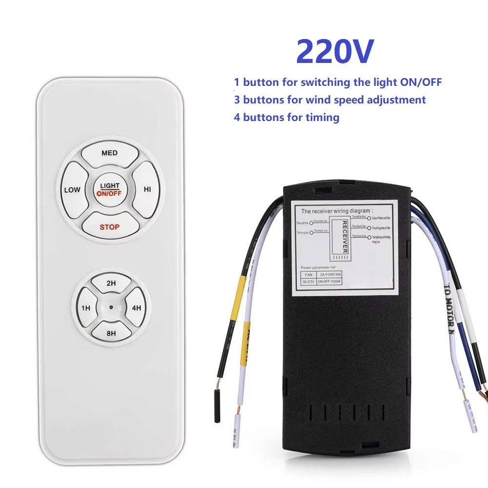 Smart universal ceiling fan remote control with sleek design, buttons for fan speed and light adjustments, compatible with Wi