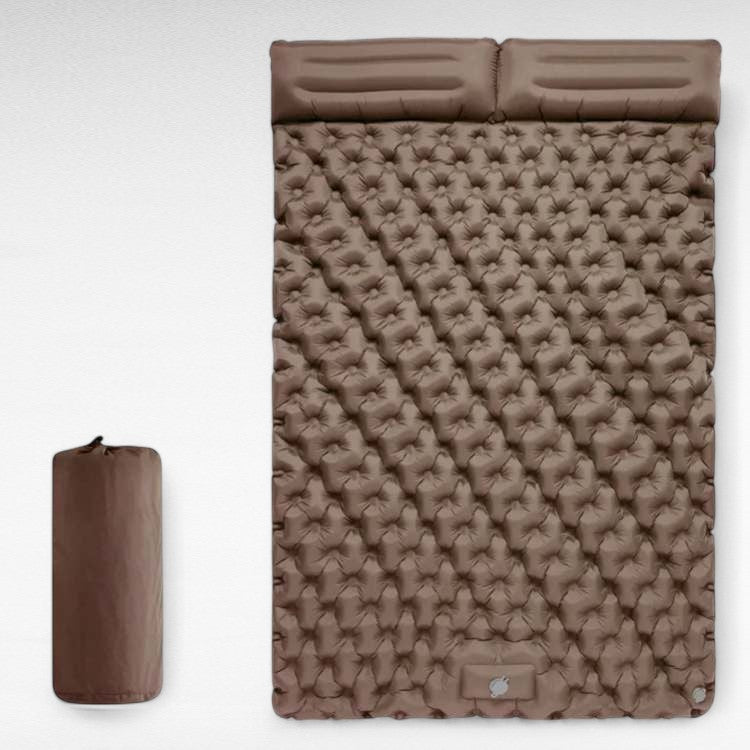 Spacious light blue two-person camping mattress, comfortable portable inflatable sleep pad.