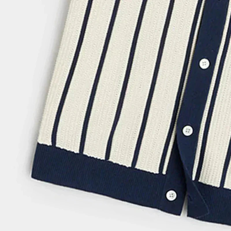 Men's striped knit shirt for effortless style. Button placket, long sleeve, perfect for summer casual wear.