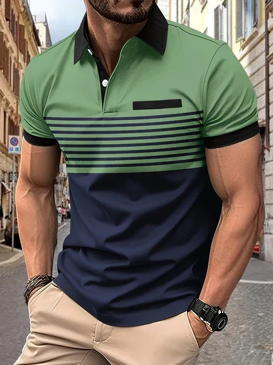 Comfortable men's striped polo shirt. Perfect for summer fashion, casual wear, and relaxed everyday style.