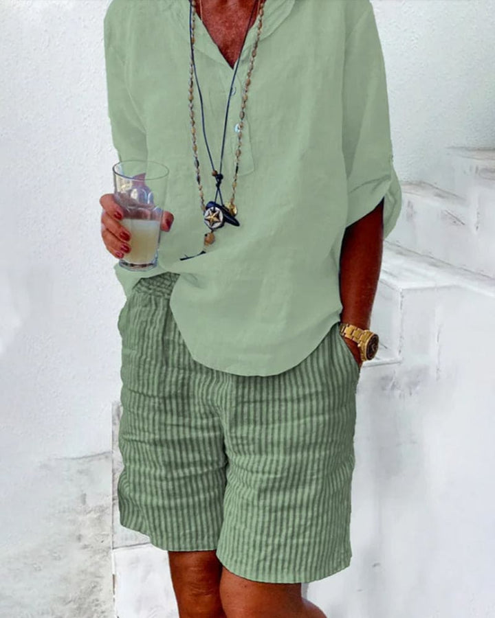 Fashionable women's striped shorts with a comfortable fit, perfect for summer adventures and beach days.