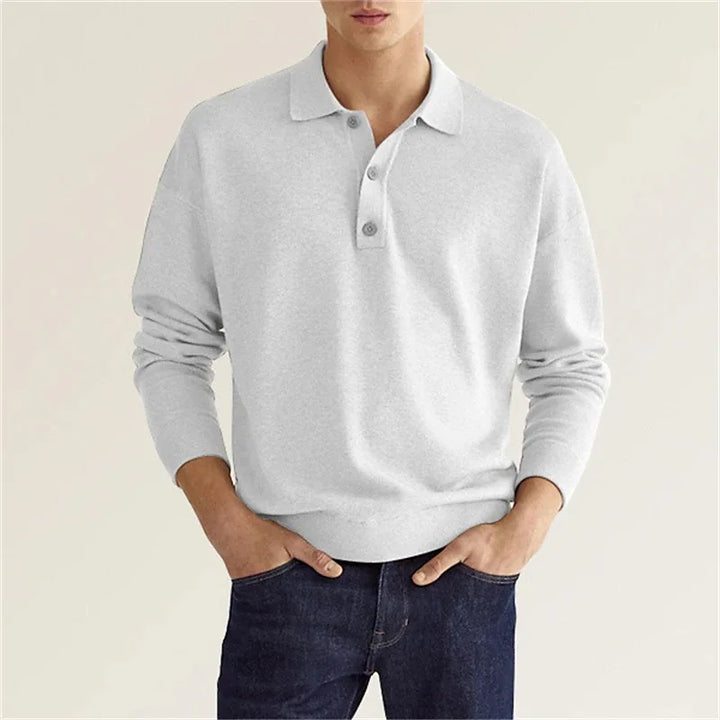 Essential men's long sleeve half-button polo, a versatile smart casual shirt for modern fashion.