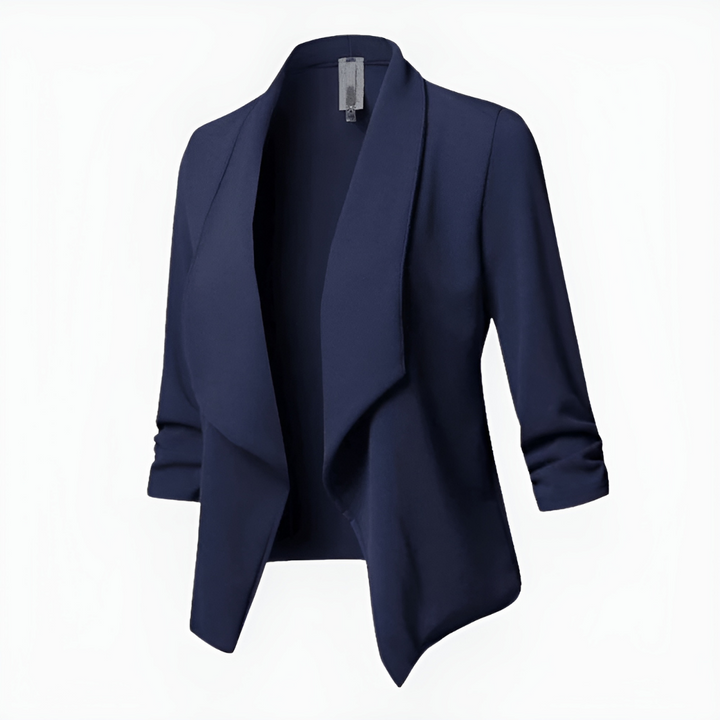 Casual women's blazer with an open front design, excellent for workwear and everyday stylish layering.