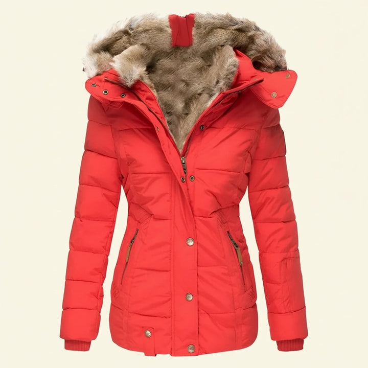 Comfortable women's hooded puffer jacket, a cozy and stylish choice for winter outerwear.