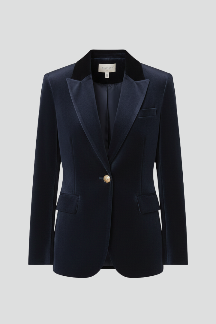 Stylish women's single-button blazer with classic lapels, perfect for professional office attire and business casual.